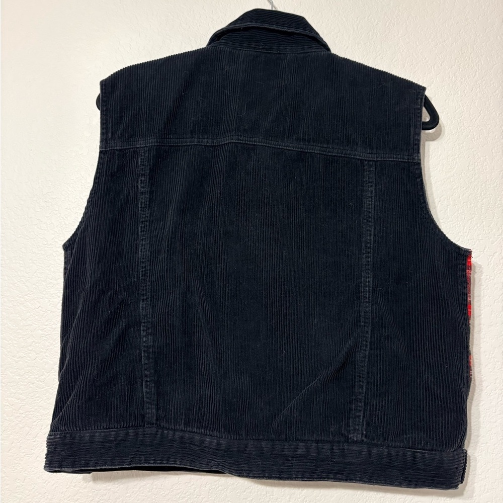 Vintage Woman’s Pendleton Red Plaid Quilted Fleece BlackCorduroy Snap Front Vest - Picture 2 of 11